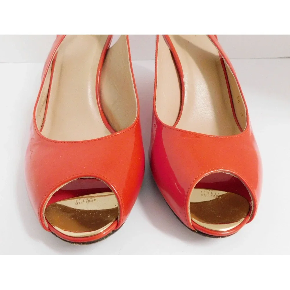 Stuart‎ Weitzman Ora Red Patent Leather Wedge Sandals Size 10 M - Picture 4 of 6